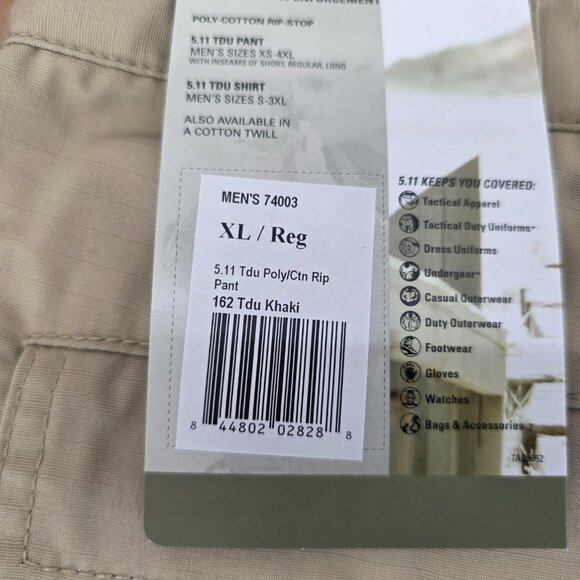 5.11 Tactical Taclite Pants Mens Knee Pad 74003 TD162 Khaki Sz 39.5-43 x32 - Picture 5 of 6